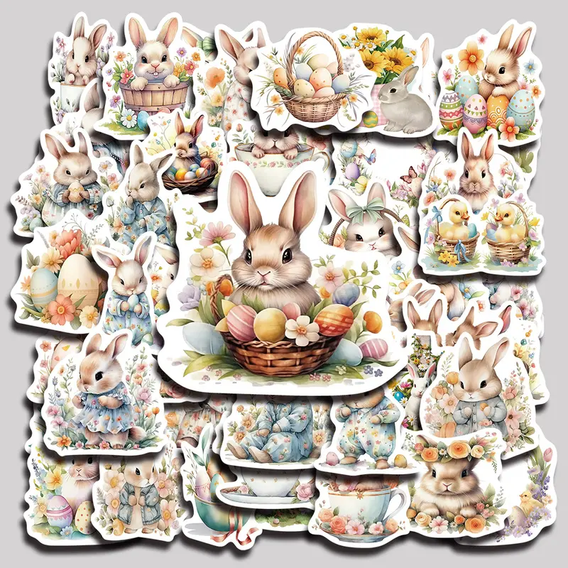 50PCS Easter egg bunny Aesthetic Vinyl Stickers Pack for Laptop Water Bottle Phone Case Skateboard Journal Scrapbook DIY Decoration