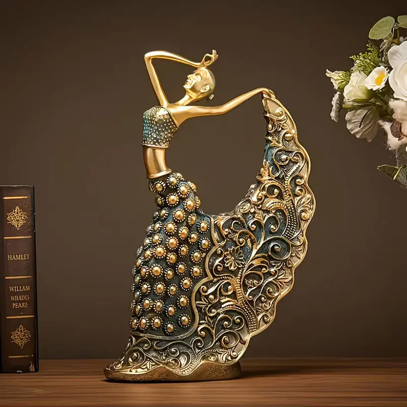 One statue of a peacock dancer, resin vintage dancer sculpture, handicraft home decoration, peacock dance handicraft decoration, entrance decoration for wedding room and living room cabinet, Christmas, holiday gift, Decorative Home Ornament
