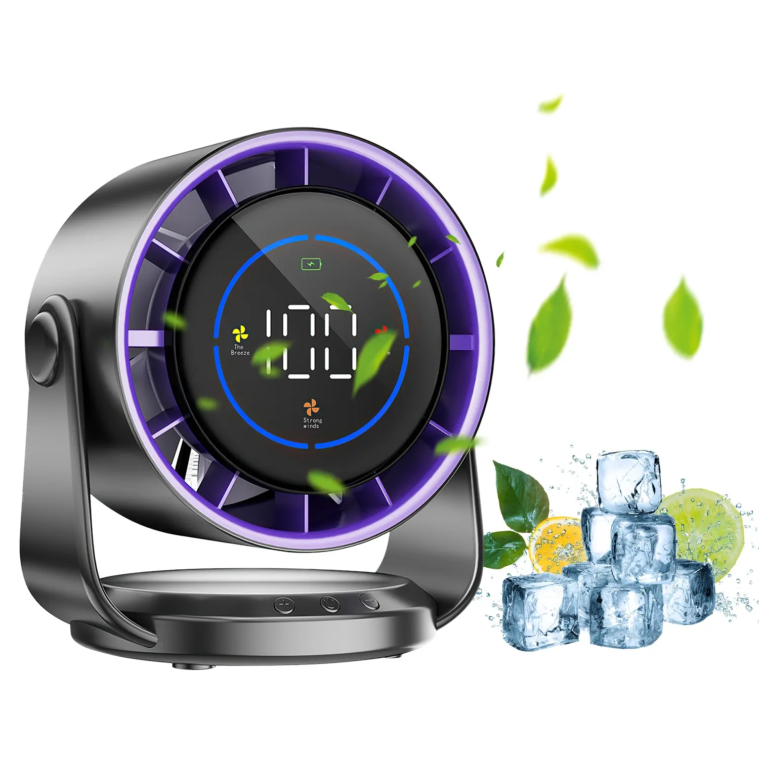 Rechargeable Battery-Operated Wall-Mounted Compact Desk Fan - LCD Screen, USB Port, Tilting Angle, Strong Wind, Quiet, LED, Sleep Aid, Stay Cool for Home Office Use