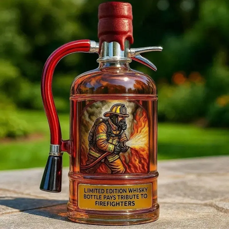 Fire Hose Shaped Whiskey Decanter, Limited Edition Collectible Firefighter Tribute, Unique Fireman Themed Crystal Glass, Bar Home Decor Gift