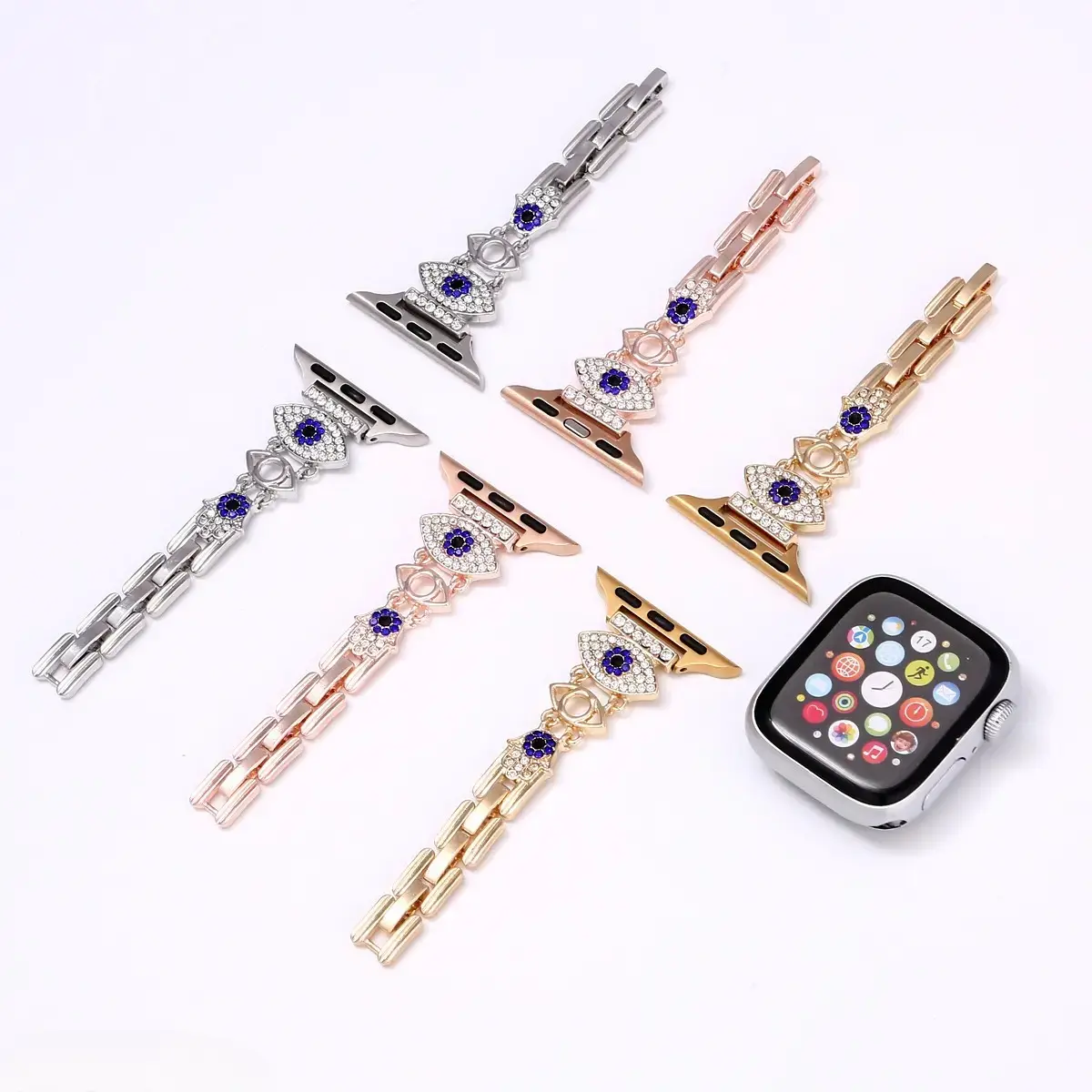 Eye Shaped Rhinestone Inlaid Metal Watch Strap, Elegant Bling Decorative Wrist Band With Quick Release Connectors Compatible With All Apple Watch Models, Luxury Wearable Accessory For Daily Casual Dating Party Outfit Matching