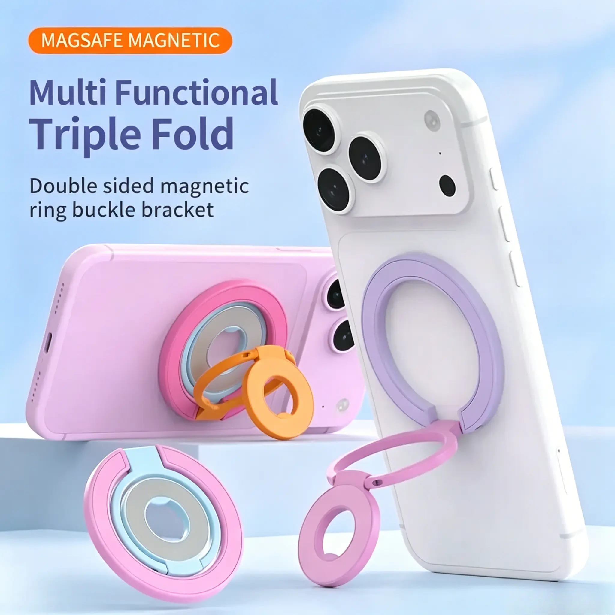 Gradient Dual-Sided Magnetic Cellphone Grip Stand Mount - 360-Degree Rotatable, Folding Accessory Compatible With MagSafe, Fits iPhone, Samsung & All Android Smartphones, Accessories, Phone Grip Base, Phone Mount Holder, Magnetic Phone Mount