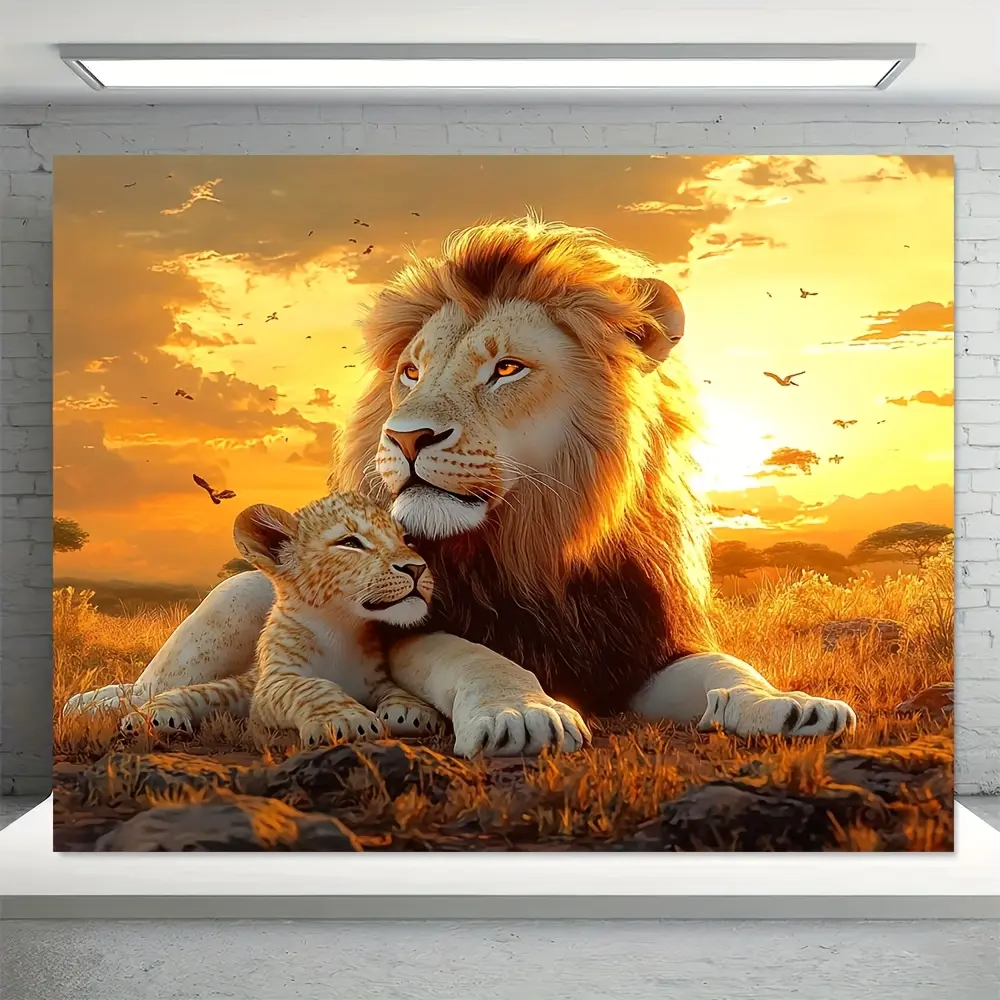 African Safari Lion Backdrop Wildlife Adventure Style Tapestry Wall Hanging, Animal Photography Background, Premium Polyester Wall Decor for Living Room, Event Venue, Outdoor Celebration, Photo Booth, Office Display, Home Decoration