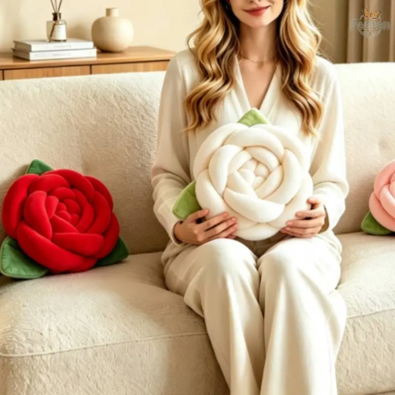 Rose Pillow,Knitted Knot Pillow, Soft Cushion, Decorative Cushion, Enhances Home Decor Aesthetic, Ideal for Sofa , Bed, Window Seat, Perfect Gift for Mother's Day, Valentine's Day, Wedding, Birthday