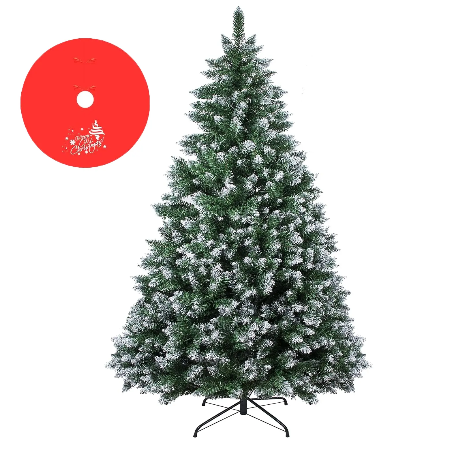 Classic Green-White PVC Unlit Artificial Christmas Tree (7FT/8FT, 4FT Width), Decorative Indoor Home Party Decoration, Easy Install, Floor Mount, Metal Hinges, Foldable Base, Screw-Assembled, Fully Fluffed Durable Snowy Branches, No Ornaments