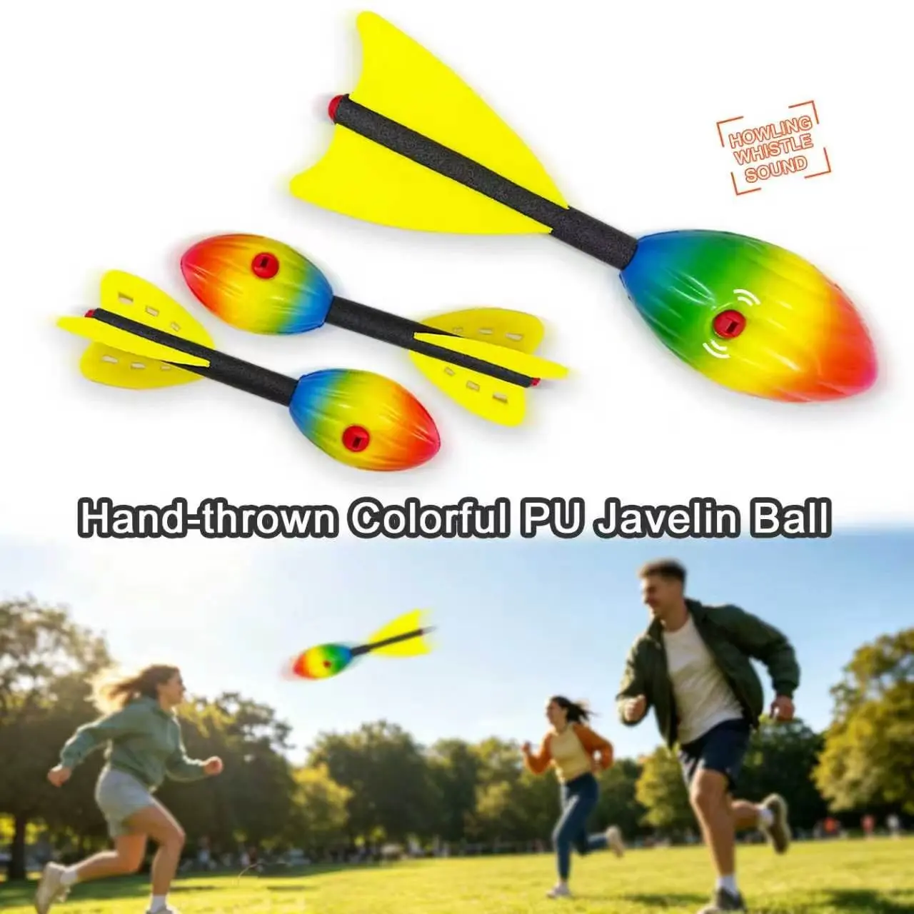 New Colorful Whistle Soft Shell Javelin Ball, PU Foam Ball, Classic Long Distance Football, Outdoor Sports, Gift for Holidays