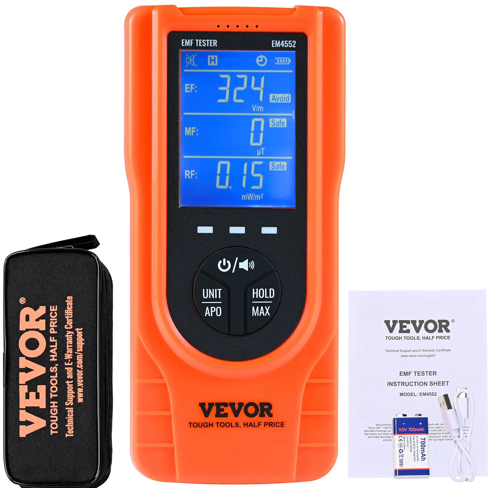 【DealsForYouDays】VEVOR 3-in-1 EMF Meter, 5Hz - 3.5GHz, Handheld Rechargeable Electromagnetic Field Radiation Detector, Digital LCD EMF Tester for EF MF RF Home Inspections Outdoor Ghost Hunting Paranormal Equipment