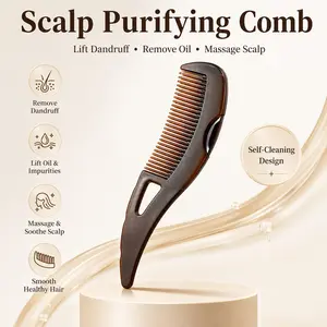 Self-Cleaning Dandruff Grooming Comb, Hollow Teeth Scalp Massager, Press-Type Design, Removes Dandruff and Oil, Unisex Travel Hair Tool