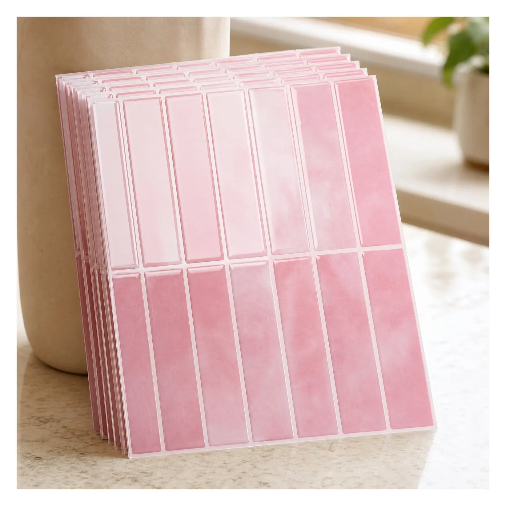 Peel and Stick Subway Tile Backsplash, 10-Pack 11.4 x 9 Inch, Pink Marble | Enhanced Thickness, Superior Adhesion, Easy Installation for Kitchen Countertop, Home Decor & DIY RenovationGift