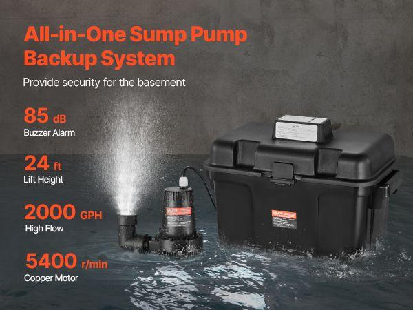 Spring new arrivals Basement Emergency Back-Up Sump Pump Backup Sump Pump System 2000GPH 0.17 HP