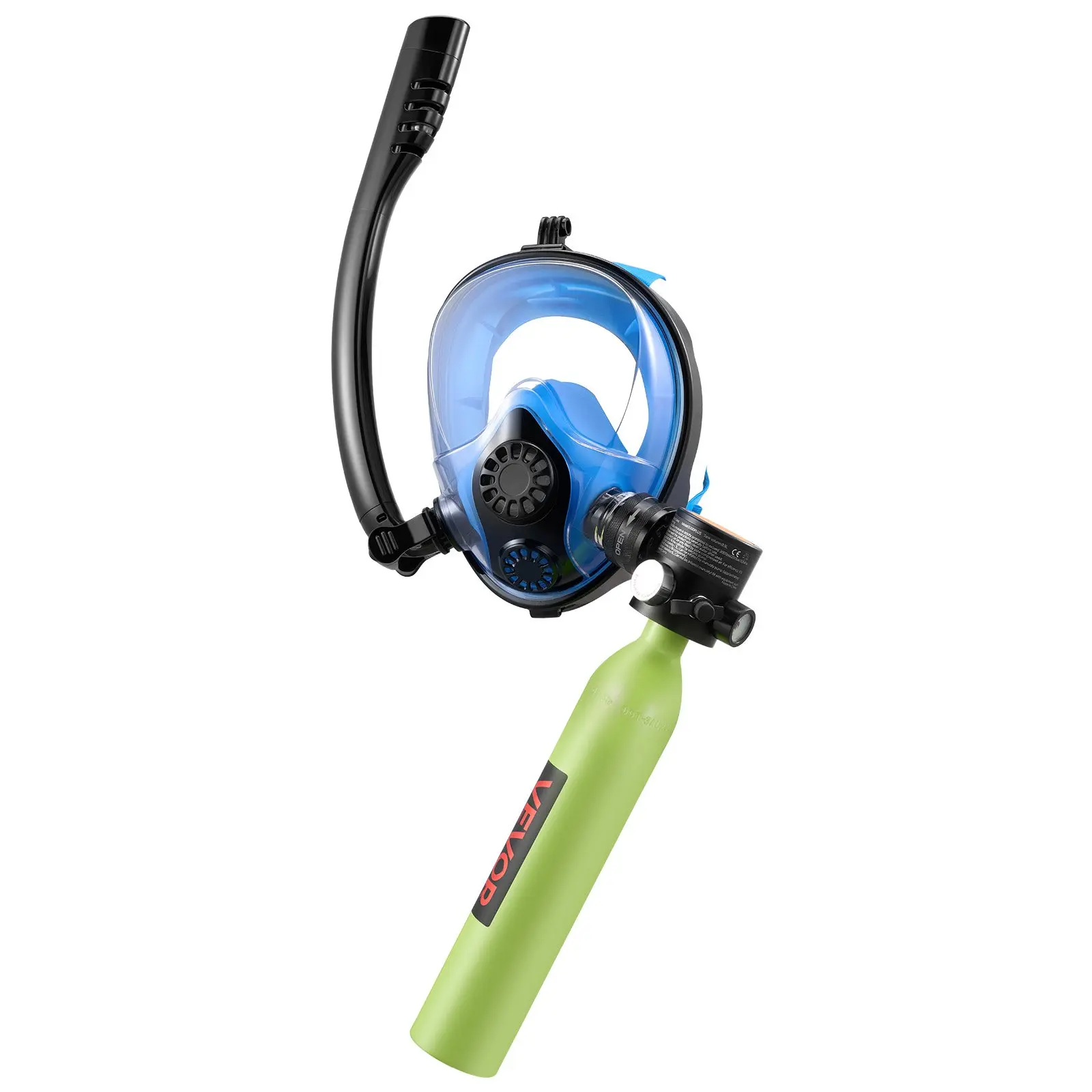 VEVOR S300plus-1 Aluminum Mini Scuba Tank with Mask + Tube, 0.5L Portable Shallow Water Diving Cylinder, Reusable Beginner-Friendly Underwater Breathing Device, 10-Minute Dive Time Emergency Rescue Pony Bottle