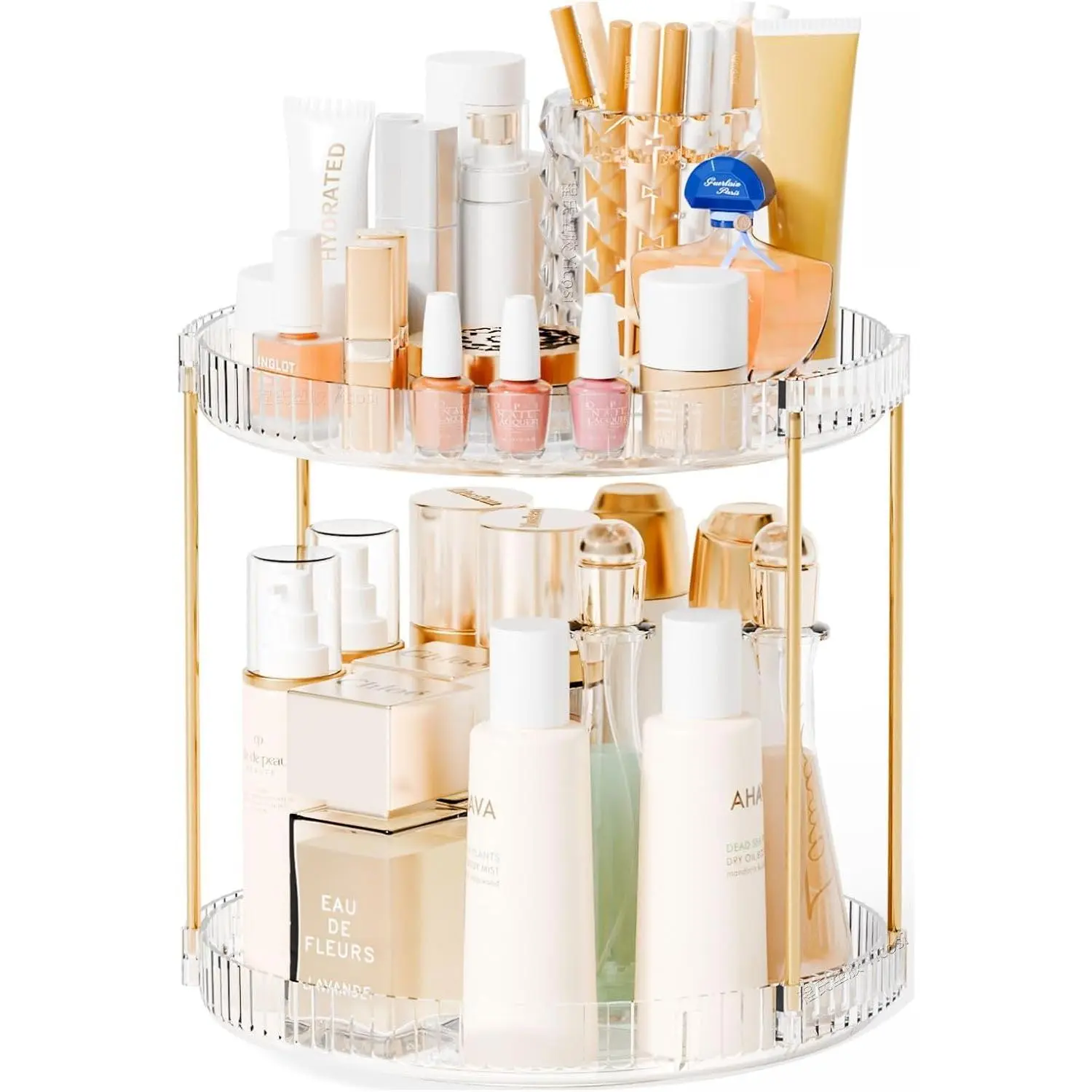360 Rotating Makeup Organizer and Perfume Organizer,2 Tier Make Up Holder and  Skincare Organizers for Countertop,,Bathroom,Clear Spinning Beauty Organizer for  Product