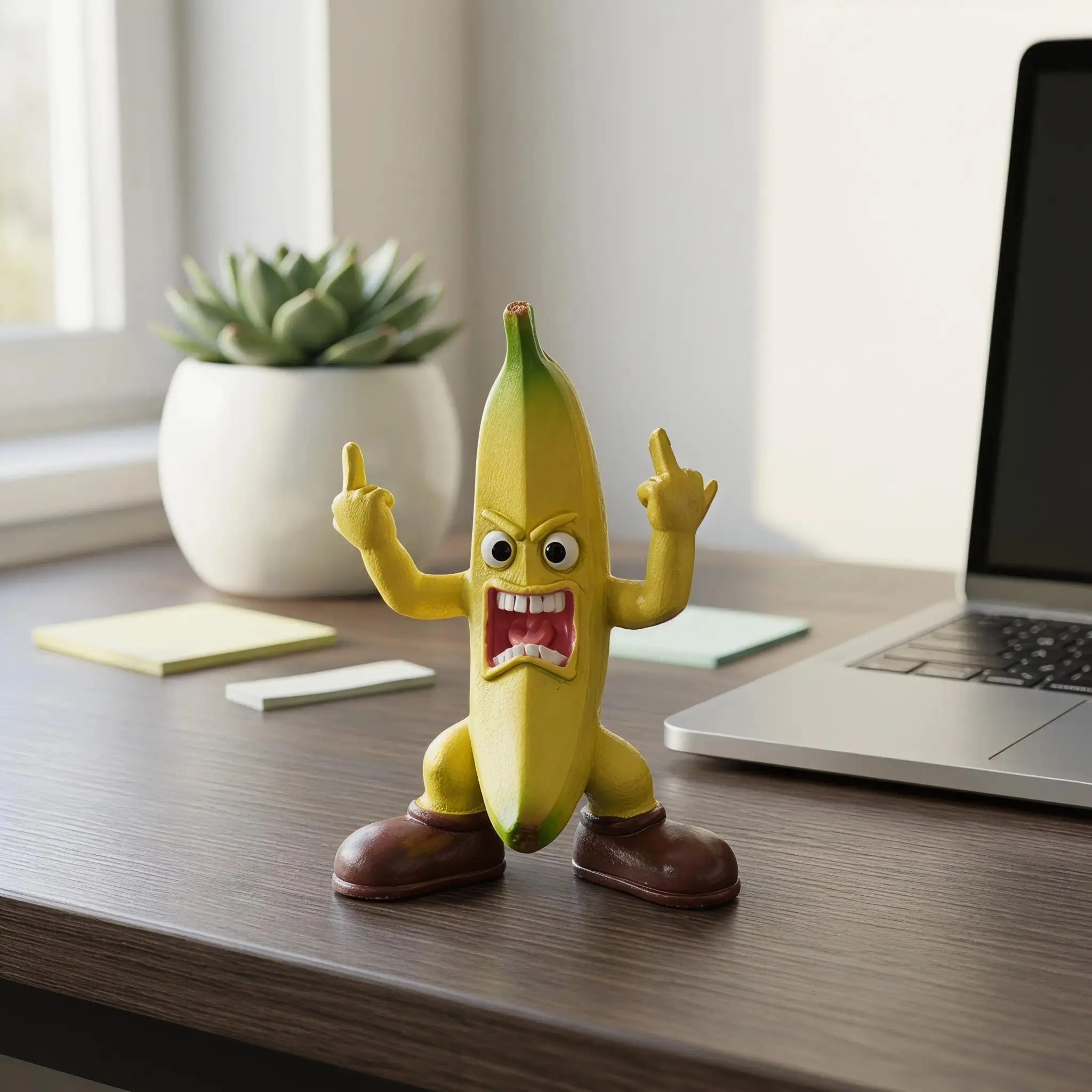 1pc Quirky Middle Finger Banana Wooden Collectible Figurine - Compact Office Decor, Grumpy Desk Buddy, Lightweight 3D Indoor Recreation Ornament, 1-Piece Gift-Ready Gag Item