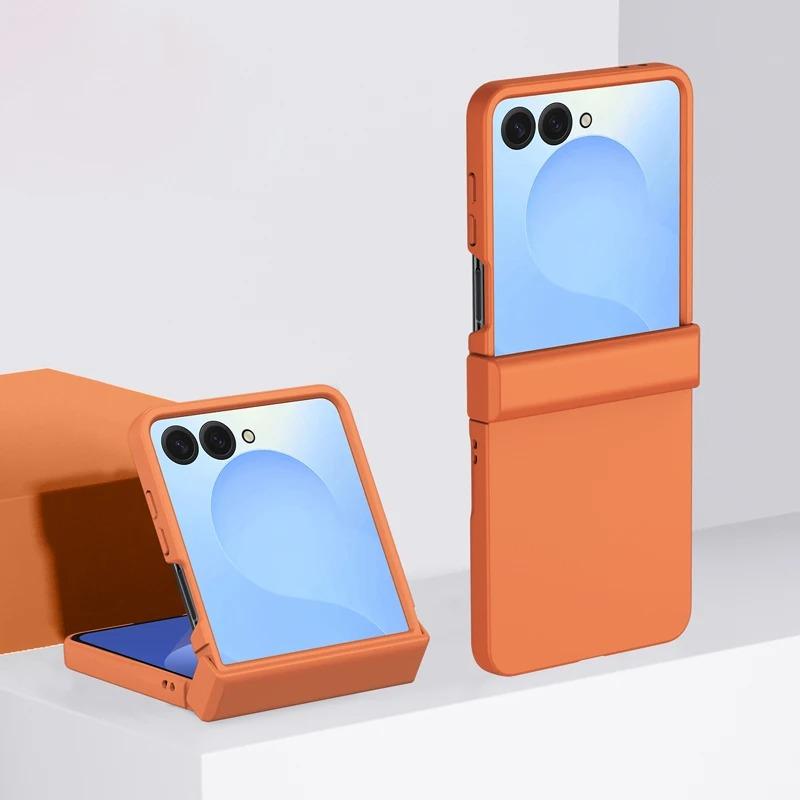 Fin Hinge Protective Solid Color Shockproof Folding Phone Case For Samsung Z Flip 7 6 5 4 3 ZFlip7 Flip6 Flip5 5G Hard PC Slim Cover