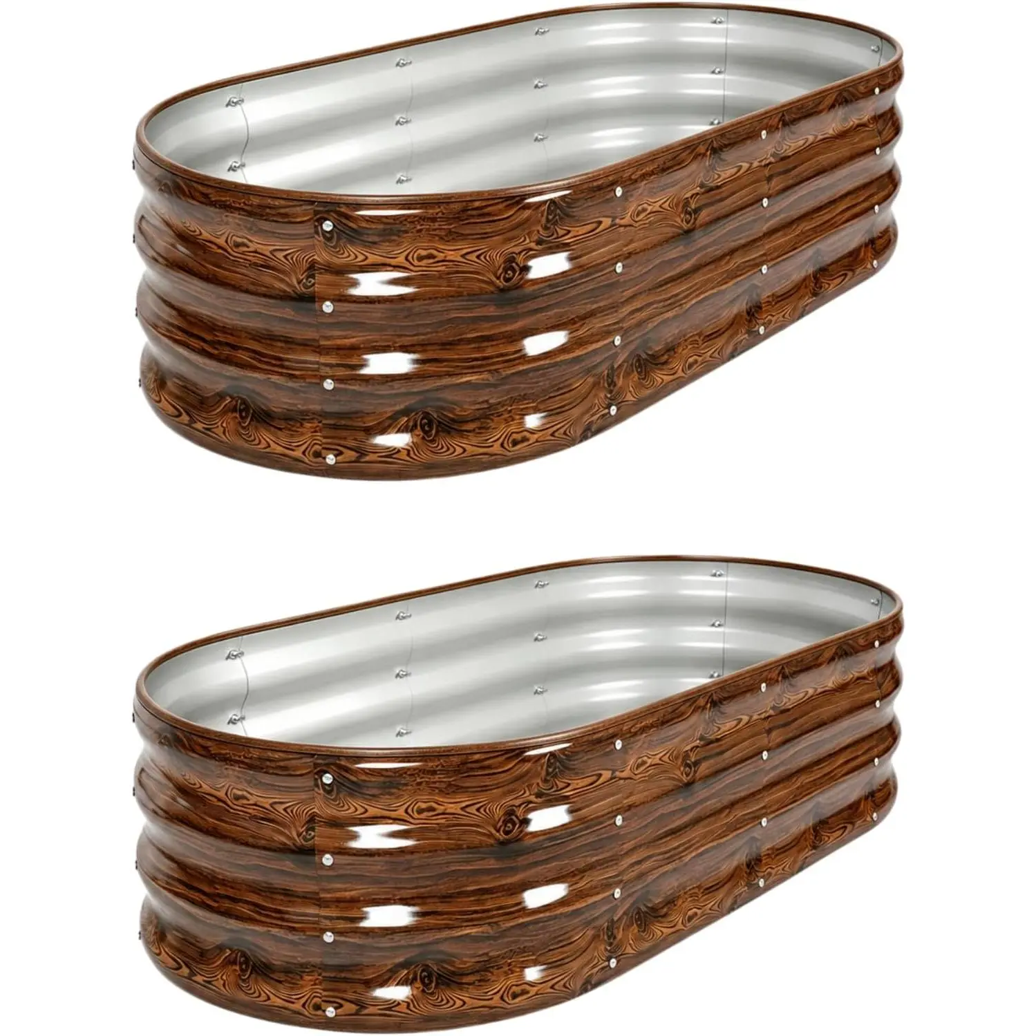2 Pack 4x2x1 FT Galvanized Raised Garden Bed Kit, 12-Inch Deep Oval Metal Planter Boxes, Rust-Resistant Deep Root Planters for Outdoor Vegetables, Flowers, Herbs, Strawberry, tomatoes, Wood Grain