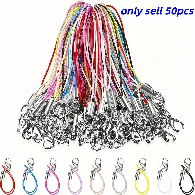 50pcs Mixed Color Nylon Lanyards with Metal DIY Charms, Durable and Easy to Assemble, Perfect for Phones, USB Drives, Keychains