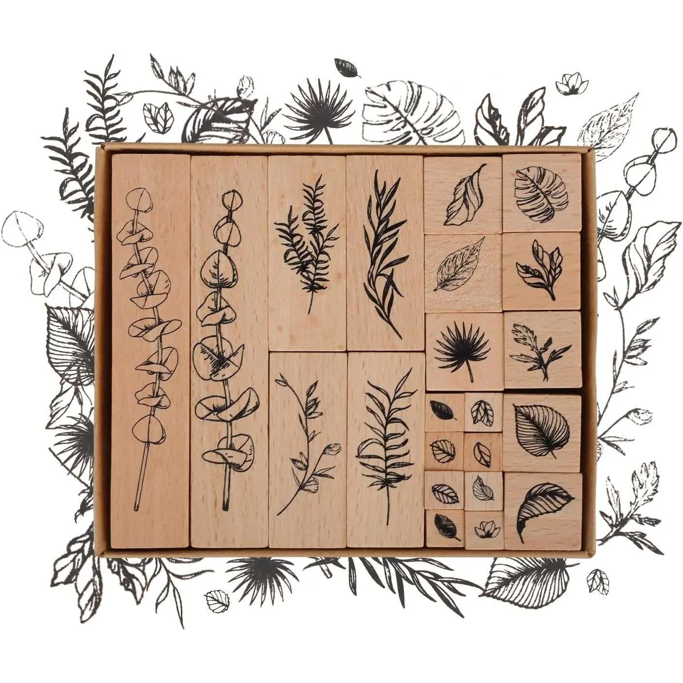 22 Pcs Green Vitality Plant Wooden Rubber Stamps Set for Baby Crafting - Journal, Planner, Card Making