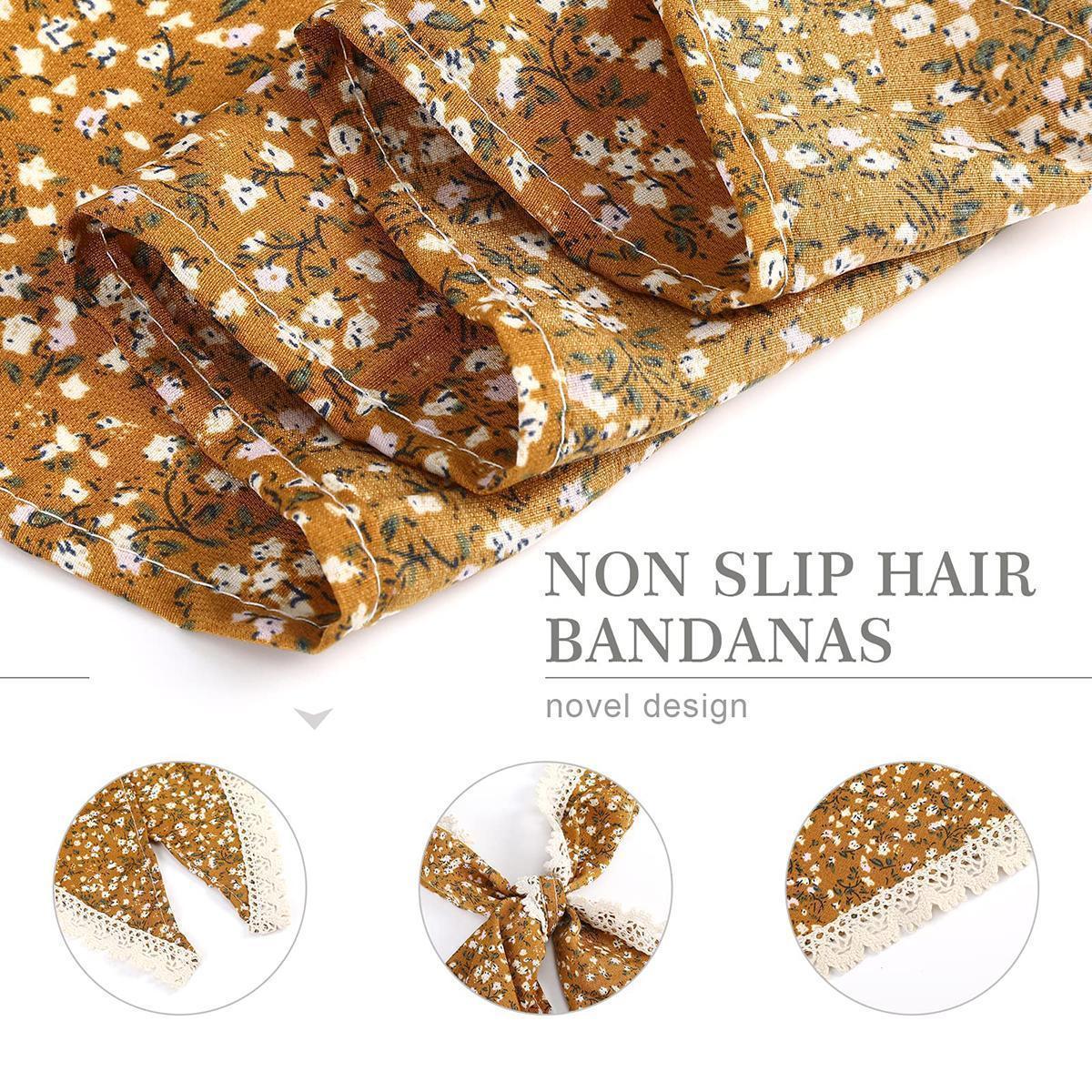 AWAYTR 3Pcs/Set Flower Printed Hair Bandanas Headbands Solid Color Chiffon Head Kerchief for Women Girls Bohemian Hair Scarf Floral Lace Edge Headband Bandana