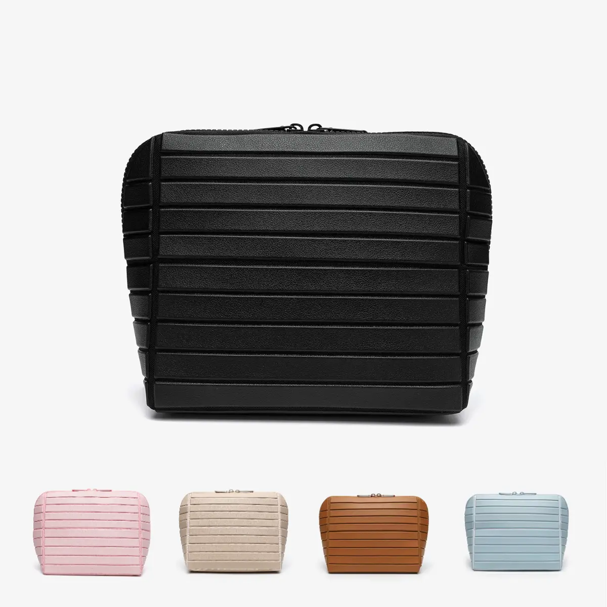 Women’s Hard Shell Travel Makeup Bag| Open-Flat Waterproof Cosmetic Organizer with Mesh Pockets for Toiletries & Skincare(7.87*7.09*4.33in)