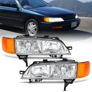 Nilight 1994 1995 1996 1997 Honda Accord Headlight Assembly Chrome Housing Amber Reflector Clear Lens fathersdaygift