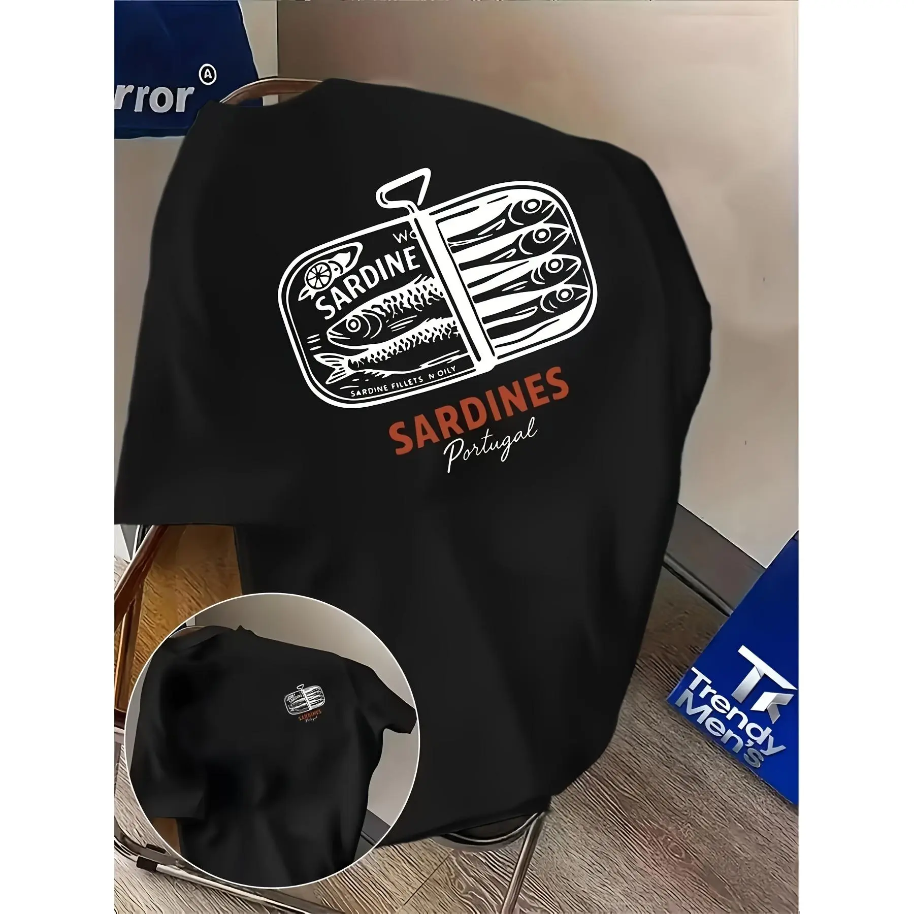 Portuguese Sardine Canned Retro Print Seafood Gourmet Theme Short Sleeve T-Shirt Summer New Men'S Fashion Print Short Sleeve Holiday Casual Clothing Slimming Easy Premium T-Shirt