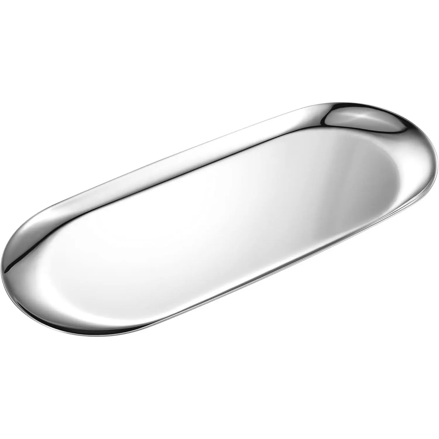 Silver Oval Vanity Tray, Stainless Steel Jewelry Tray, Bathroom Tray, Makeup Cosmetic Trays,Towel Napkin Tray,Storage Organizer,11.8 x 4.8 inches (L*W), Large