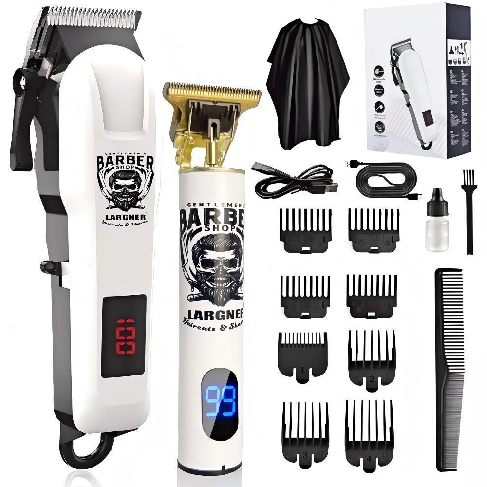 Largner Hair Clipper & Razor Set with Ceramic Blade, 1,200 mAh Wireless Rechargeable Beard Trimmer Kit, Includes 8 Guide Combs for Men, Barber Equipment, Ideal Gift