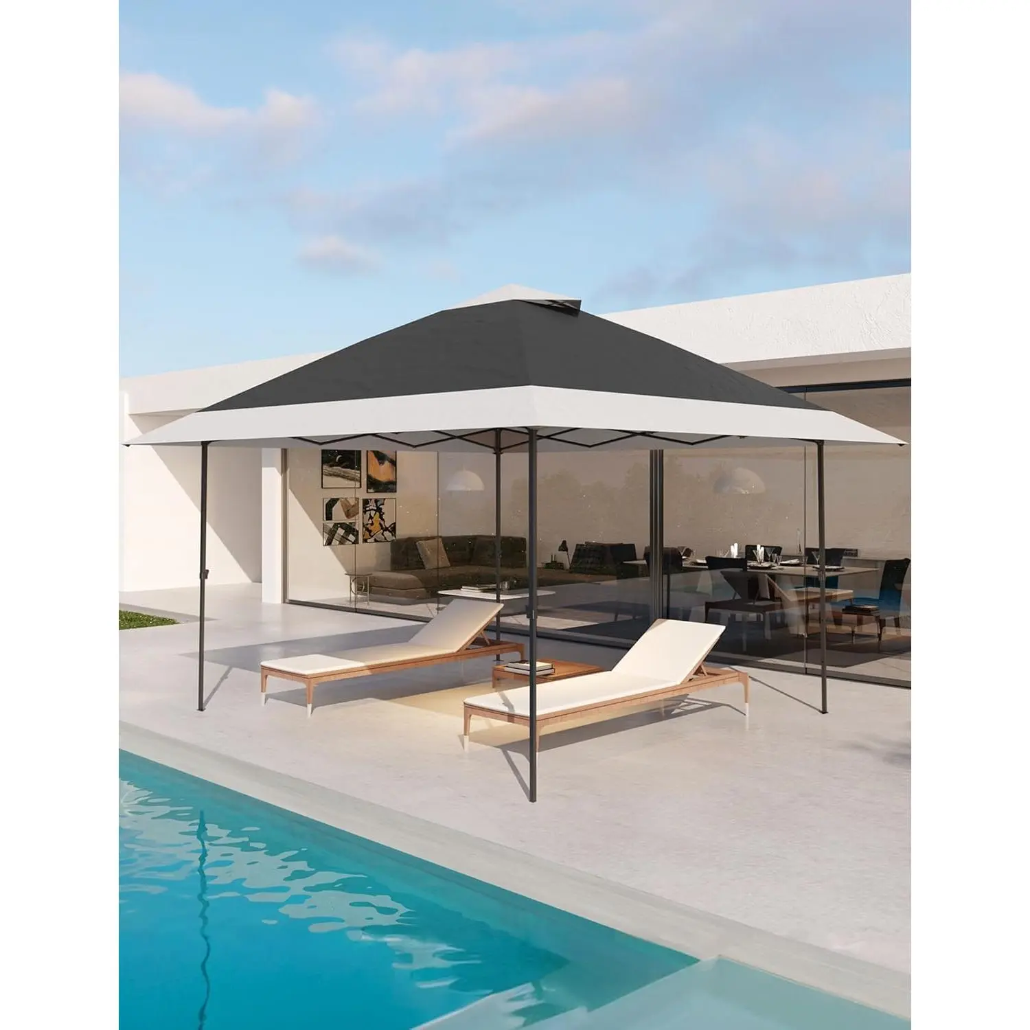 GARVEE 13x13FT Pop Up Gazebo, Vented Double Top Instant Canopy Tent, Adjustable Height Waterproof UV Resistant Outdoor Shelter for Garden Patio Camping Party, Black Grey