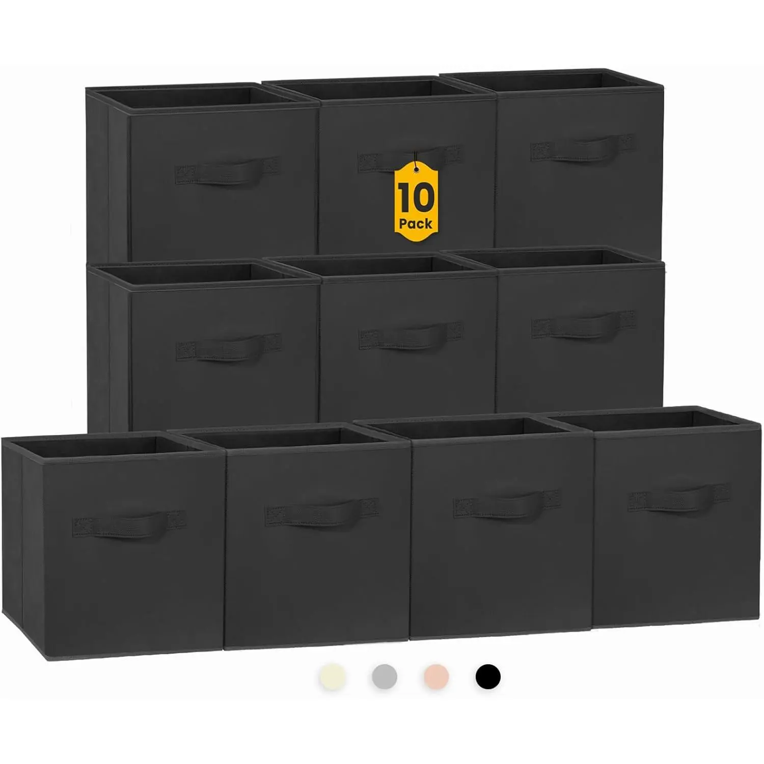 Storage Cubes, 11 Inch Clothes Storage Bins for Shelves Closet (10 Pack), Fabric Collapsible Storage Bins with Dual Handles, Cubby Storage Baskets Boxes, College Dorm Room Essentials (Black)