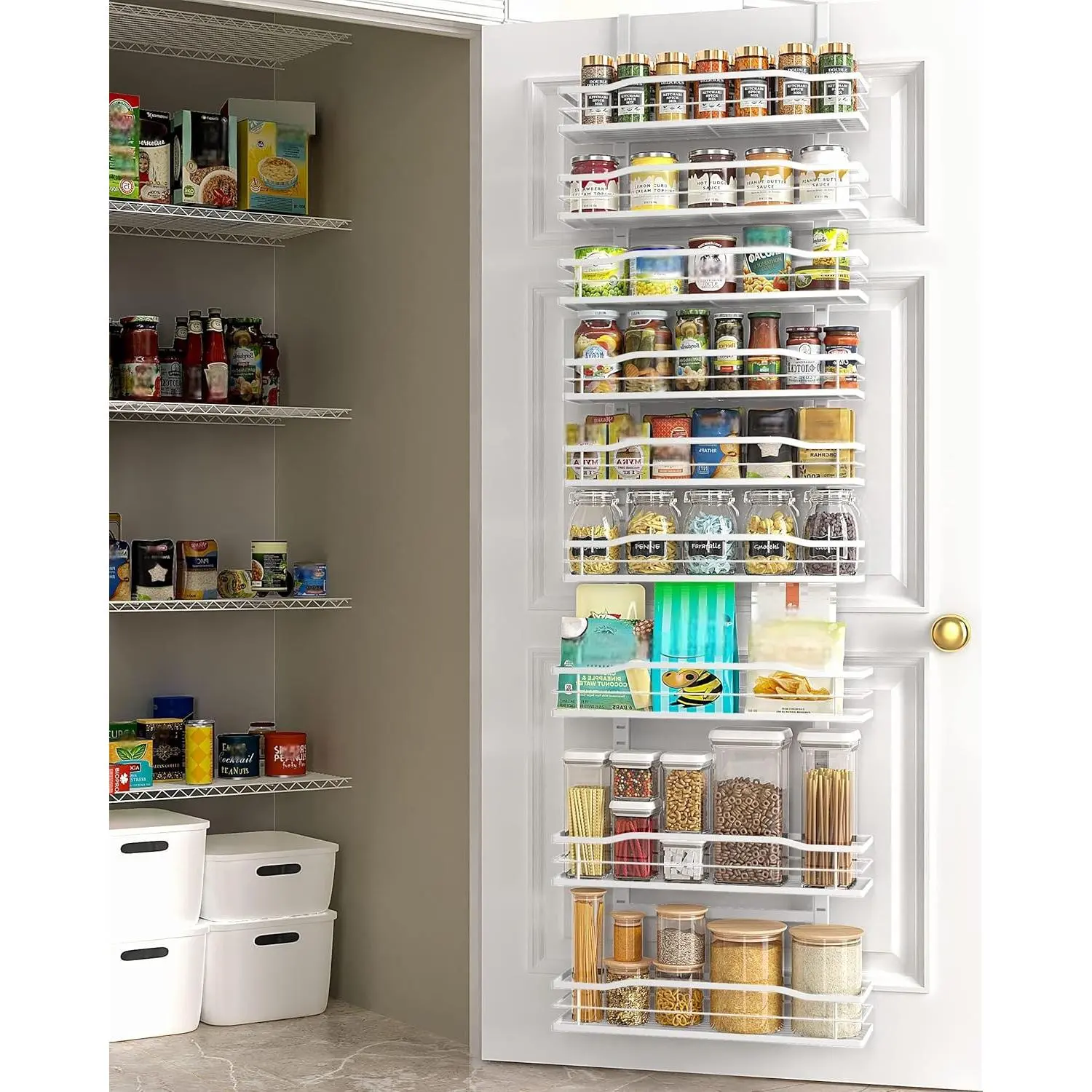White 9-Tier Over The Door Pantry Organizer, Pantry Organization And Storage, Metal Hanging Spice Rack Shelves Door, Home & Kitchen Essentials, Laundry Room Bathroom Organization