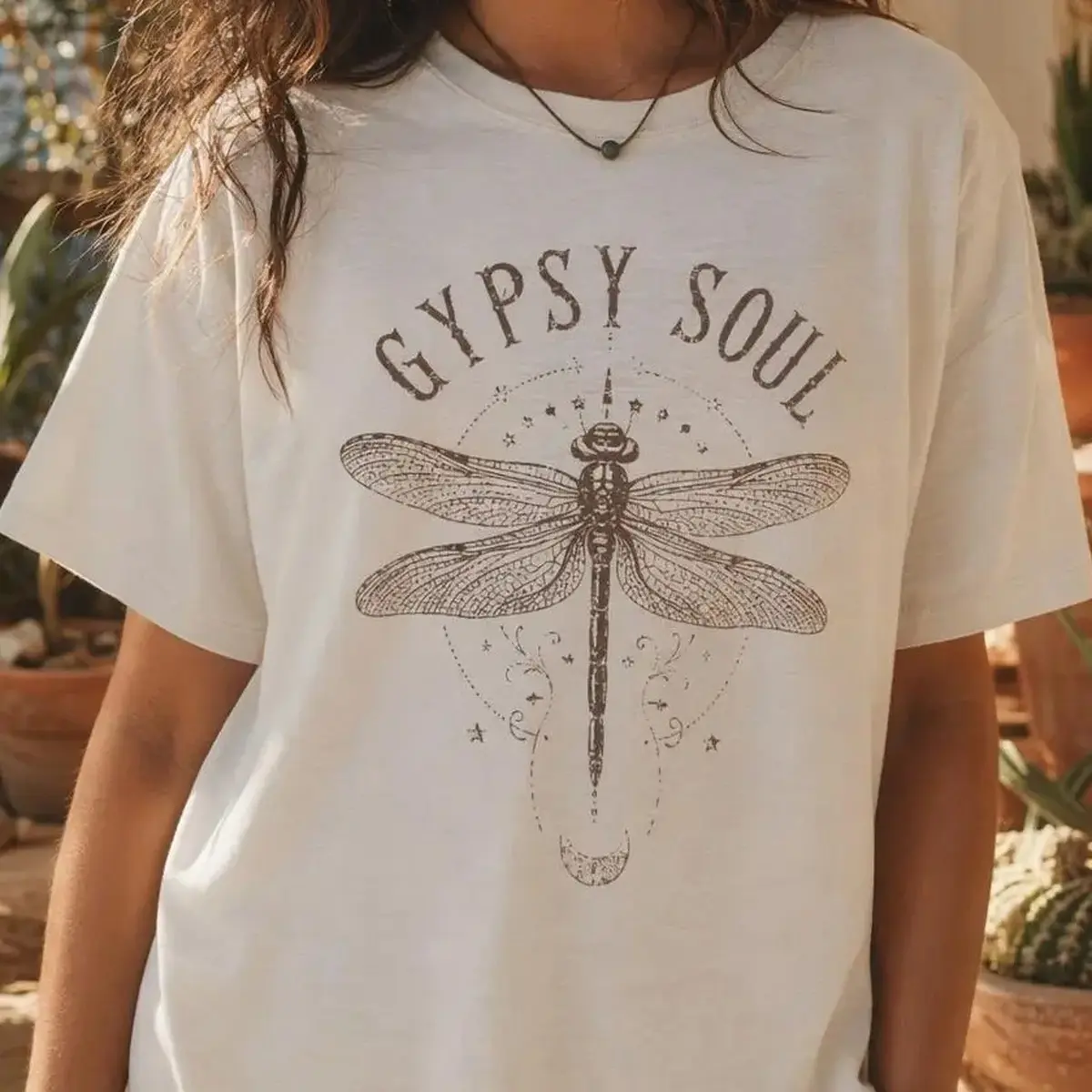 Boho Dragonfly Shirt Women Gypsy Soul Graphic Tee  Size Vintage Mystical Top
