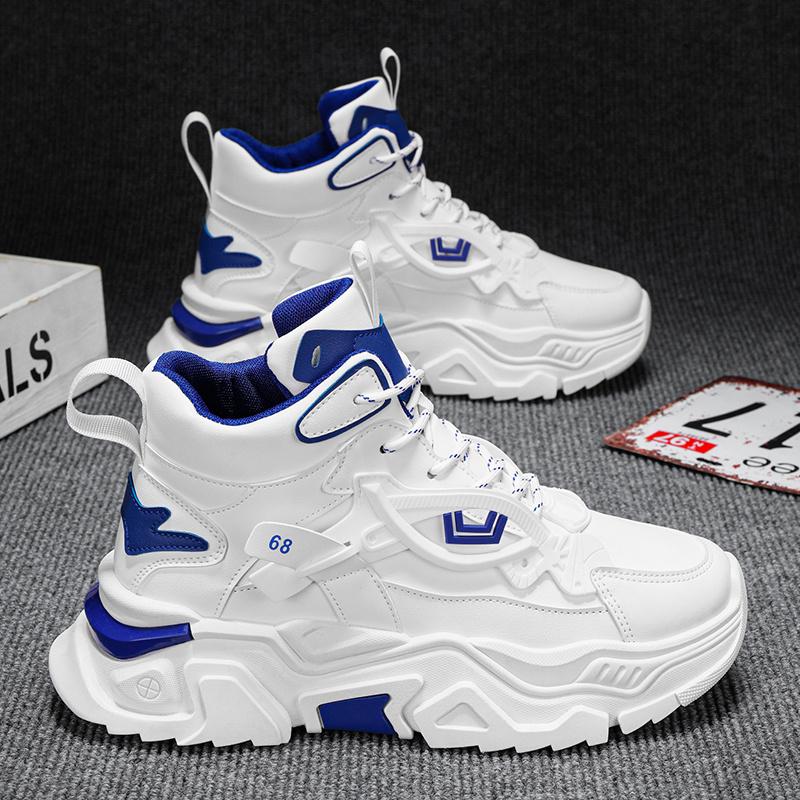 UYCEKK Men'S Comfortable Fashion High-Top Versatile Casual Sneakers|   Faux Upper, Rubber Sole, Lace Closure, Pointed Toe, Suitable for Spring/Fall