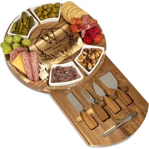 Personalized Charcuterie Board Gift Set Custom Engraved Acacia Cheese Board with Ceramic Bowls Wedding & Housewarming Gifts for Women & Men