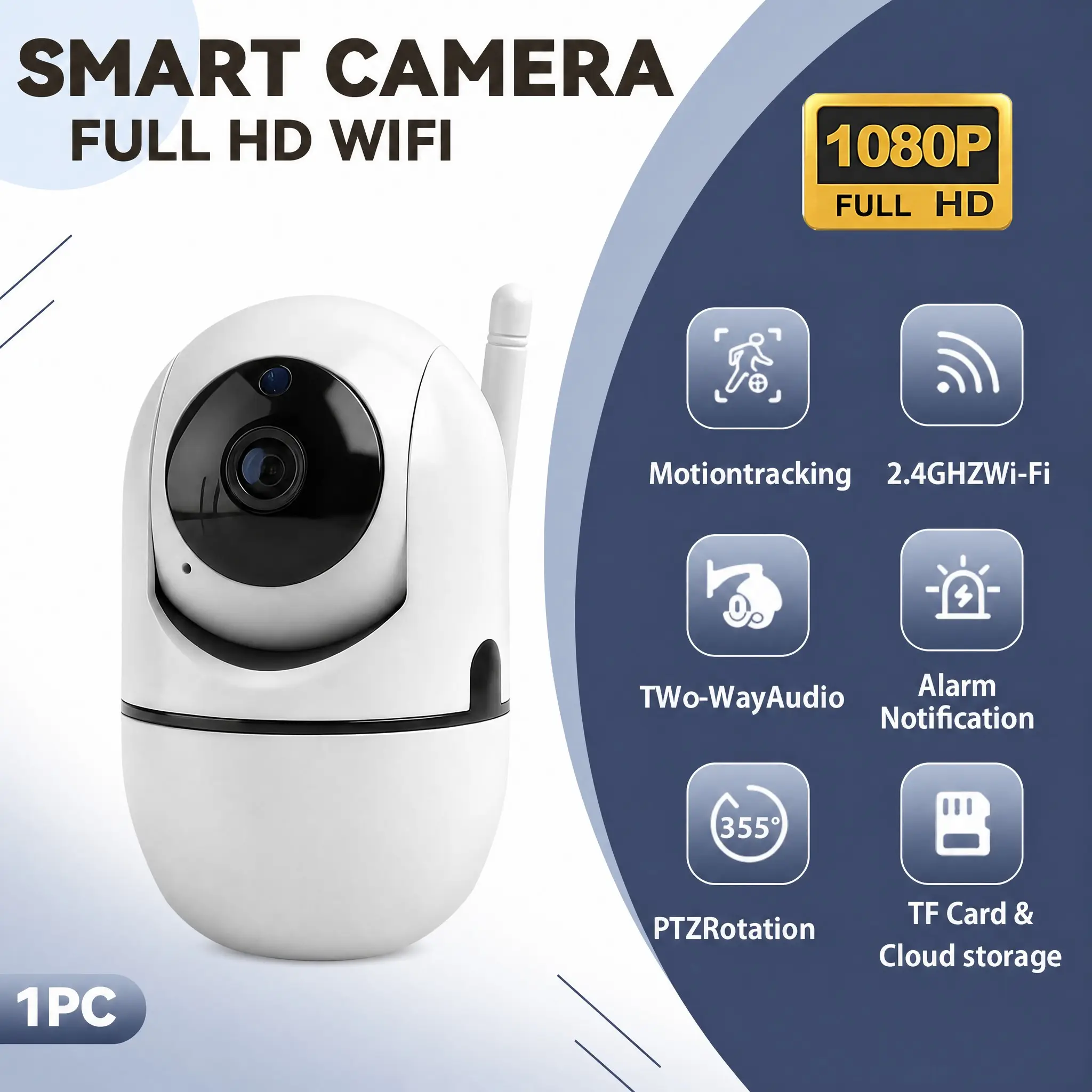 355° Panoramic Rotation 1080P Wireless Surveillance Security Camera, 2.4g WiFi Indoor HD Night Vision, Remote Viewing, Multi-User Sharing, Motion Tracking, Security Cameras Wireless
