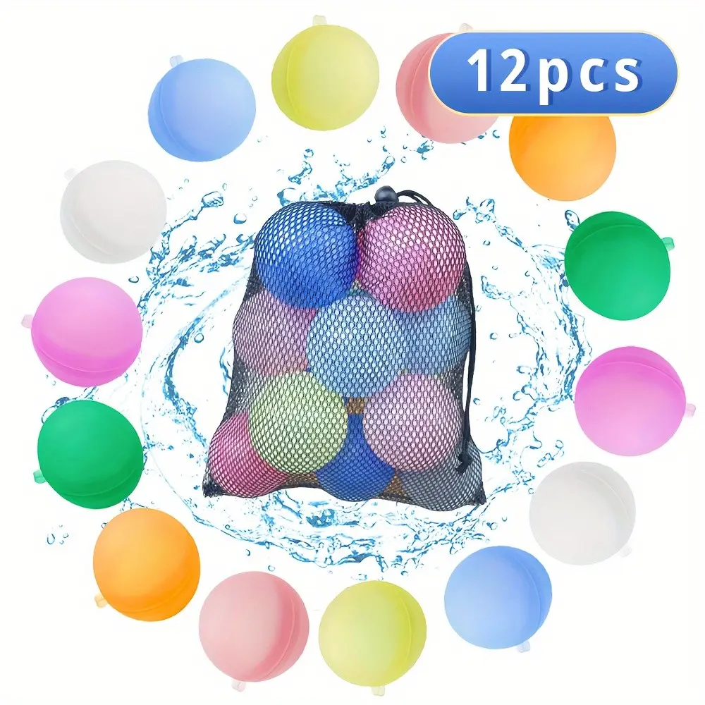12 Pcs Reusable Rubber Water Balloons, Ultimate Summer Fun for Kids, Round Shape, Includes Balloon Arch, Perfect for Gifts, Beaches, Pools, Parks