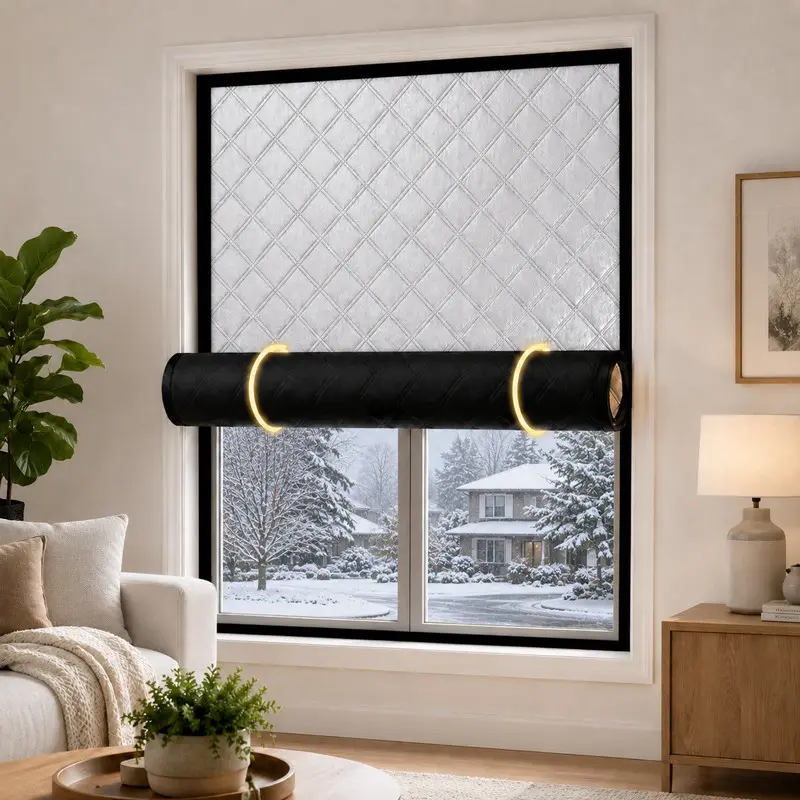 Self-Adhesive Thermal Window Curtain, Thick Windproof Insulated Blackout Cover Window Shade Cover for Bedroom Living Room Balcony