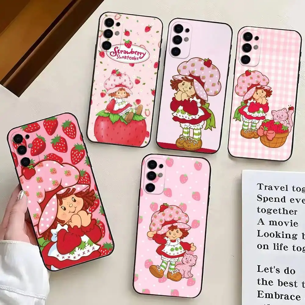 Customized Strawberry Shortcake Anime Black Soft Silicone Smartphone Case - Anti-Skid, Dustproof Handheld Cellphone Protection for Samsung S26, S25, S24, S23, S22, S21 (Ultra, Plus, FE Devices), Casing