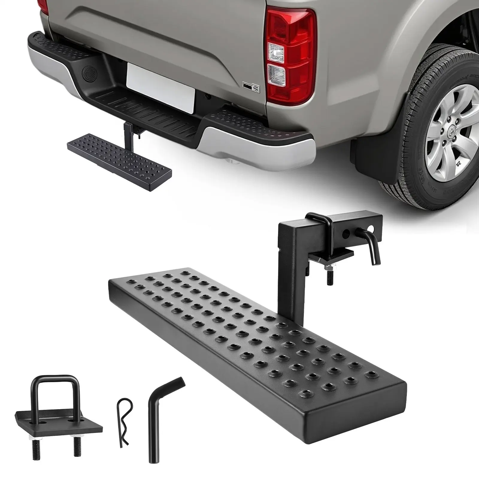 VEVOR 2-Inch Receiver Hitch Step, Universal Rear Bumper Hitch Guard with 350 LBS Load Capacity, Wide Non-Slip Step with Pin Kit & Stabilizer Arm, Fit for Pickup, SUV, Metal