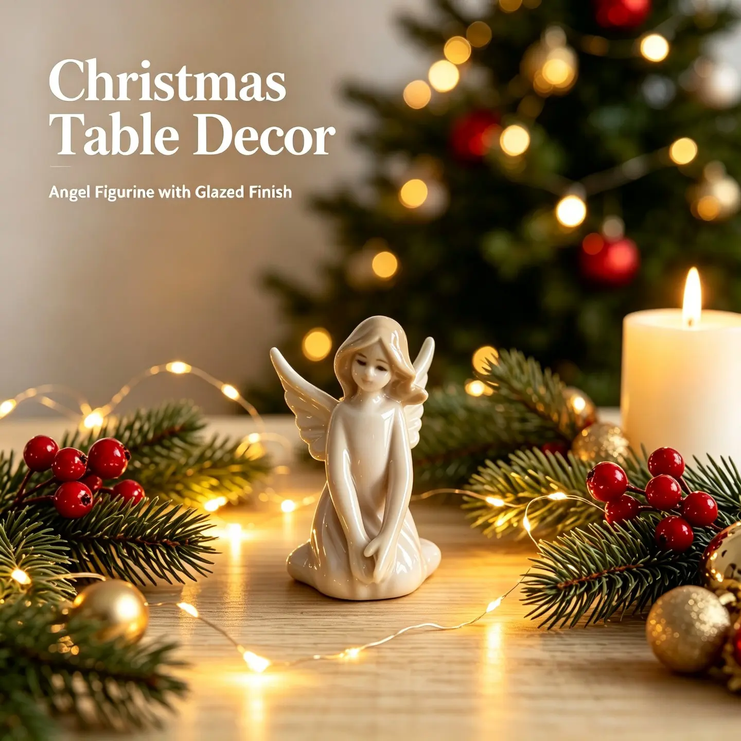 Glazed Kneeling Ceramic Angel Figurine Statue, Elegant Peaceful Angel Tabletop Mantel Shelf Ornament, Warm Festive Christmas Winter Home Desk Display Decor, Perfect Xmas Gift, Thanksgiving New Year Housewarming Present, Aesthetic Cottagecore Rustic Decor,