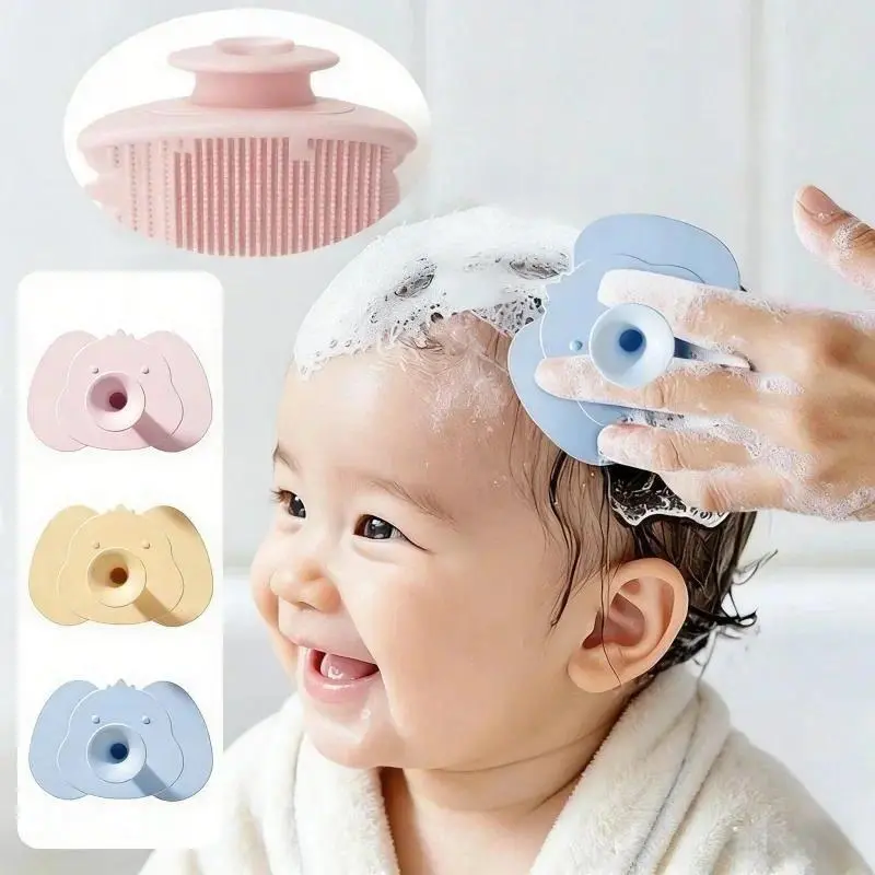 Baby Scalp Brush Set (3-Pack) - Soft Silicone Gentle Brush with Koala Shape Cartoon Print, Safe Materials Lightweight Grip Non-Slip Bath Tool, Newborn Hair Washing Massager, Toddler Bath Accessory, Baby Shower Gift