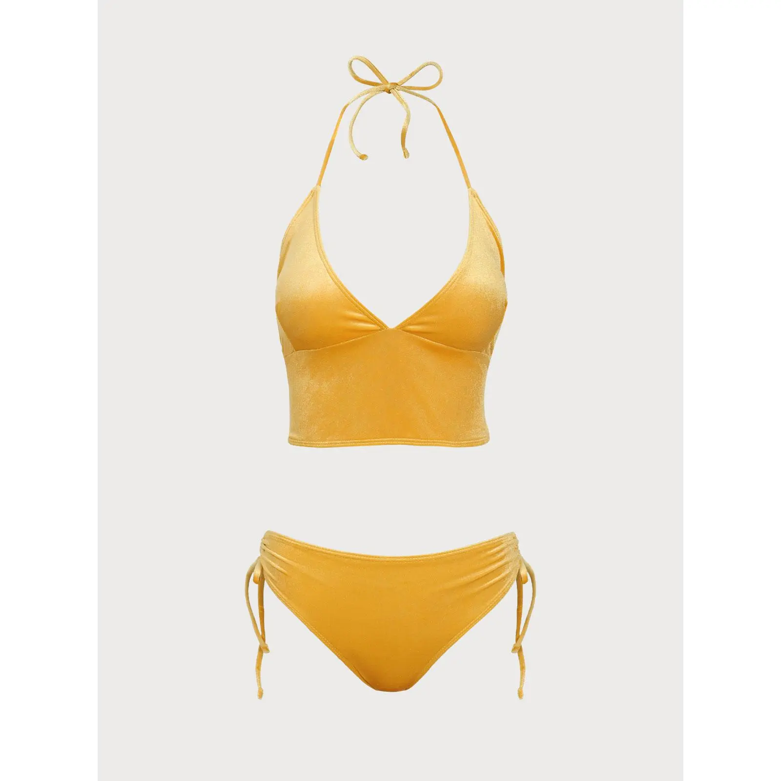 SAMIOL Women's polyester blend velvet backless tankini swimsuit Mid Waist Ruched Tankini Swimwear Removable Foam Padding High Cut Brief Soft Material Resort Holiday Two Piece Outfit