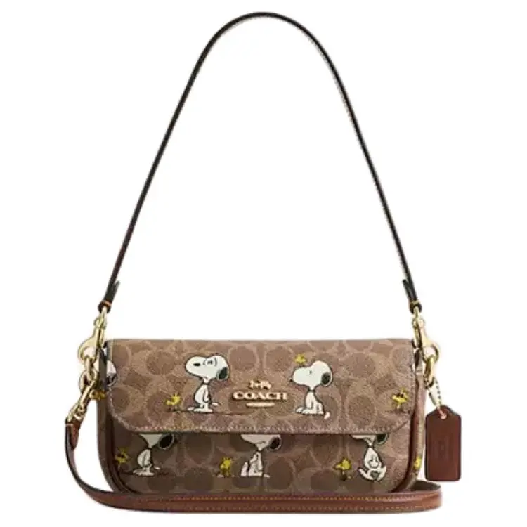 Coach x Snoopy Hailey 19 Crossbody Bag for Women, Coated Canvas and Leather, Tan