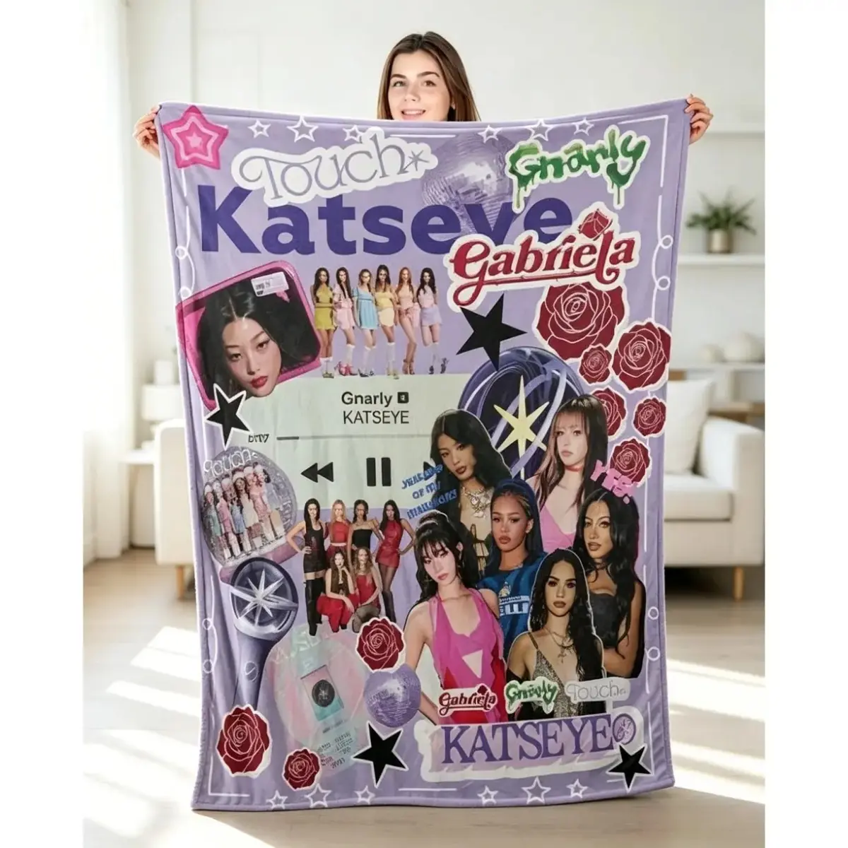 Katseye Beautiful Chaos Inspired Flannel Blanket, K-Pop Tour Fan Throw, HD Print Soft Cozy Fleece Blanket, Bedroom Sofa Gift for Fans