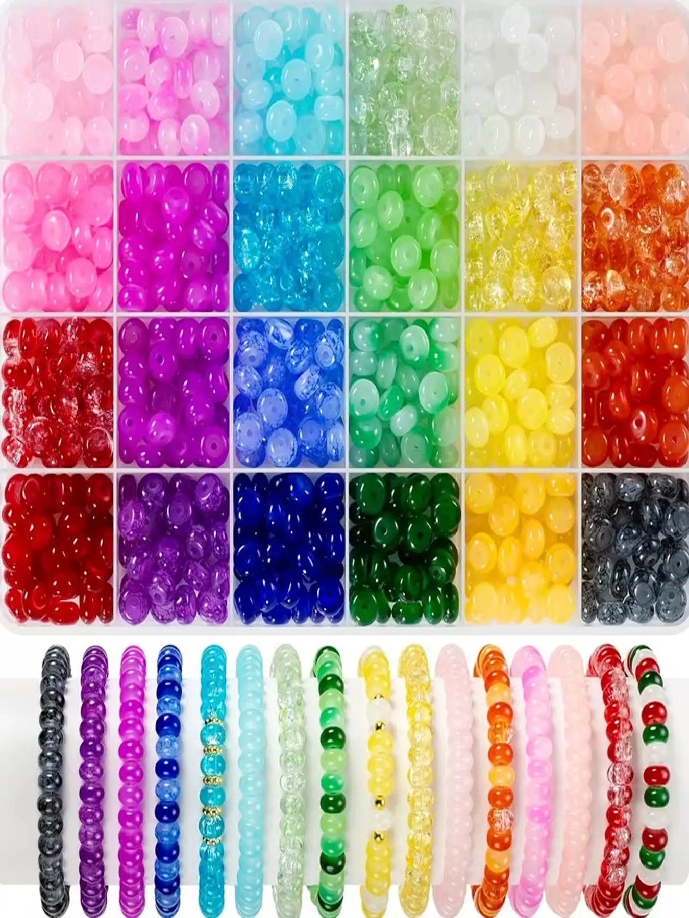1000pcs Rainbow Glass Beads Set, 24 Colors Oval Shaped Beads, DIY Jewelry Making Kit, Perfect Gift for Girls, Friendship and Love Symbol, Beading Kits