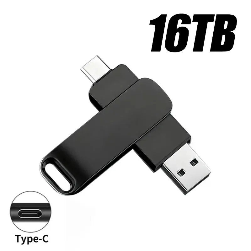 16TB USB 3.2 Flash Drive 520MB/s High Speed Type C OTG Pen Drive Waterproof Large Capacity Storage for Phone PC Computer Laptop