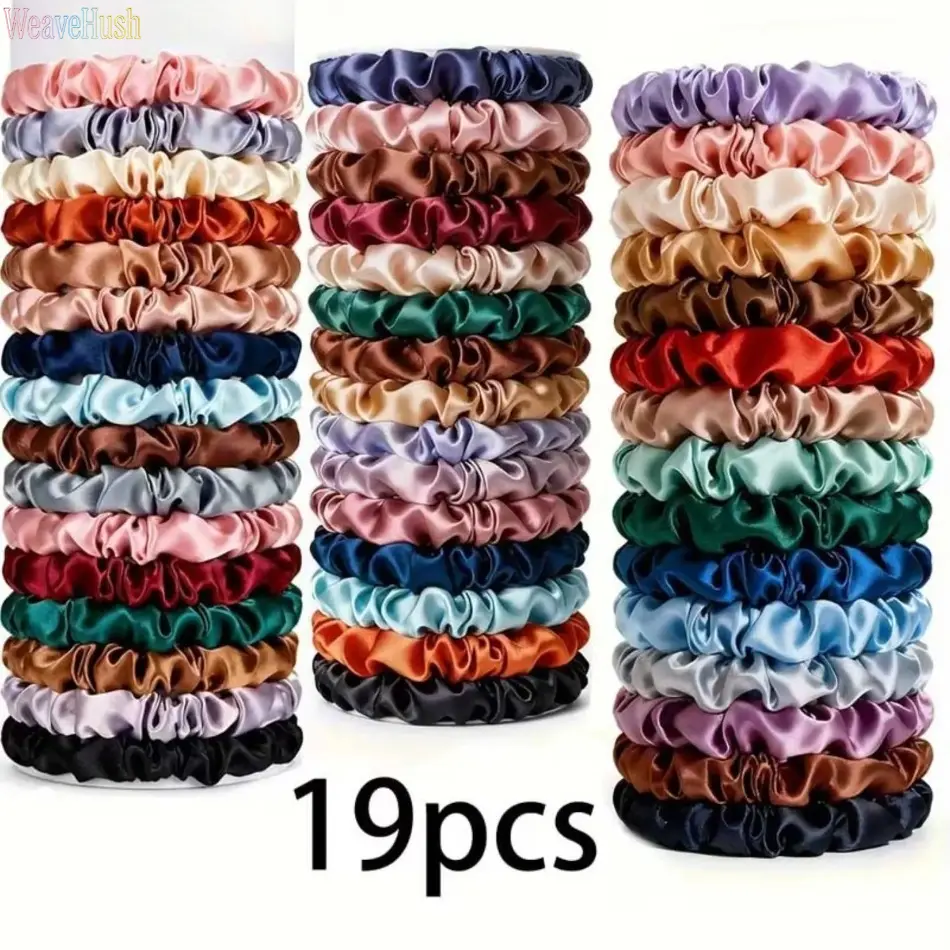 19PCS Satin Silk Scrunchies Set, Multi-Color Soft Ponytail Holders, Unisex DIY Luggage & Bag Accessories for Daily Use, Luggage & Bags Daily Use, Round Scrunchie, Elastic Hair Bands, Fabric, Silk Satin, Round Shape, Soft Hold