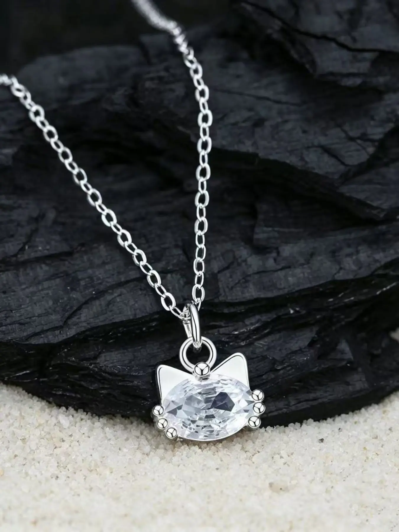 Pure Silver Women's Necklace, Kate Necklace, High-End Unique Fashion Clavicle Chain, Korean Style Cute Cat Pendant Necklace