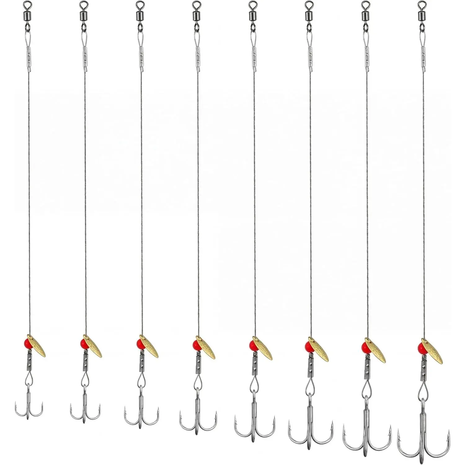 8 count Ice Fishing Tip up Leader  Set with Size 1-8  Hooks, 7.9 Inches Weighted Stainless Steel Sucker Walleye Pike Musky   for Ice Angling