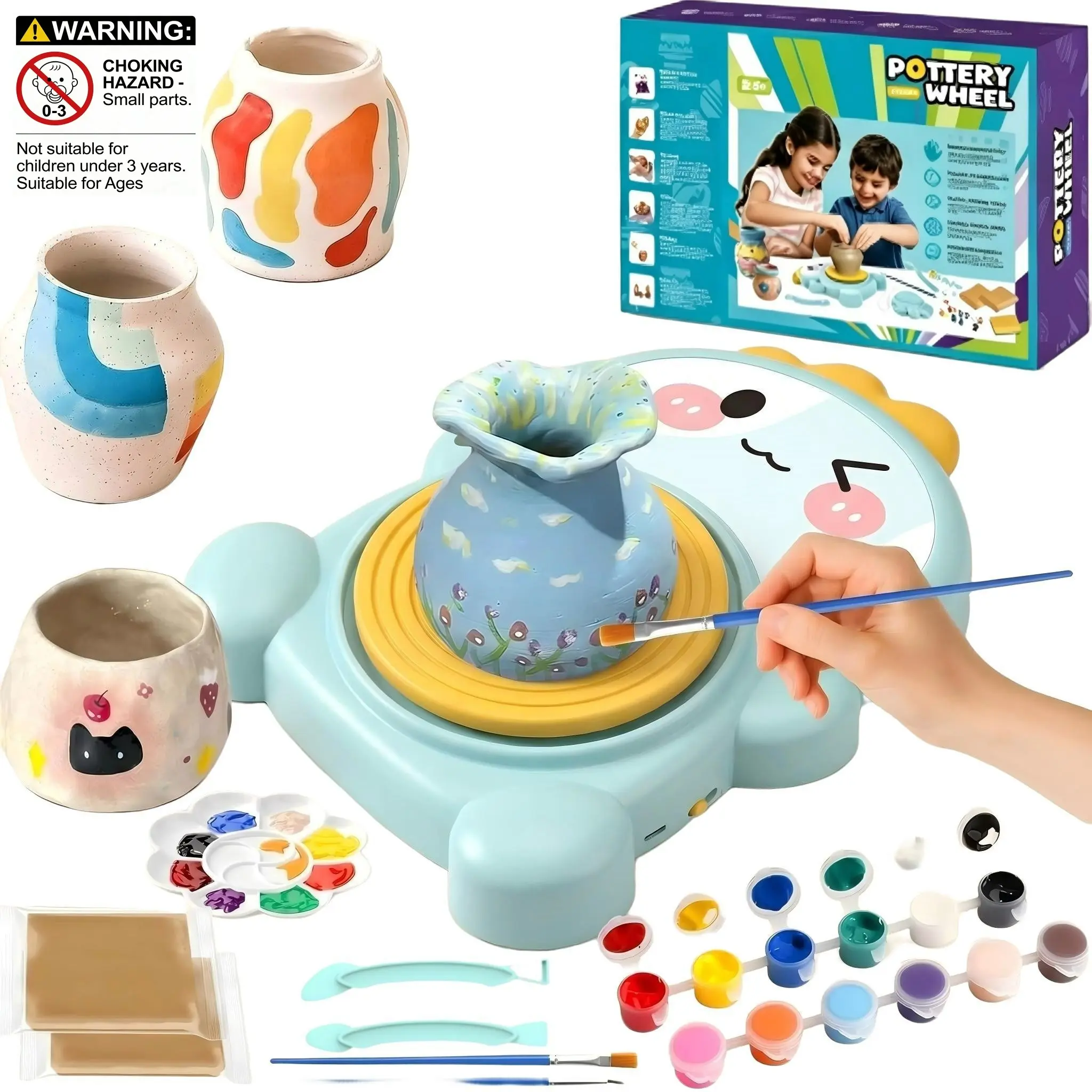 Pottery Wheel Machine Set with Foot Pedal, Complete Art Craft Kit, Air-Dry Clay Included, Creative Birthday Gift for Boys and Girls, Ages 6-12