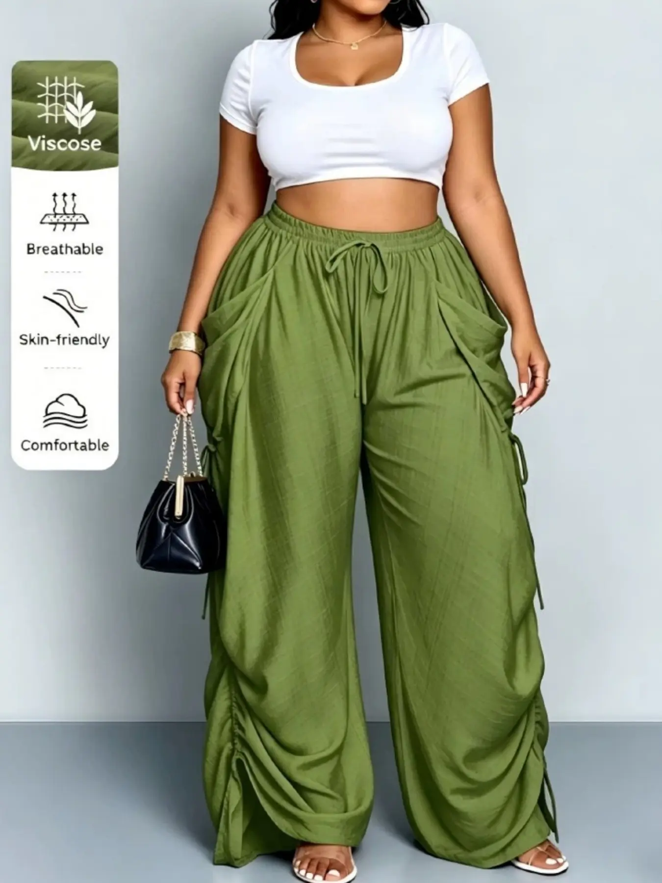 1pc Women's High Waist Drawstring Straight Wide Leg Pants, Spring & Autumn Floor-Length Draped Loose Casual Sweatpants, Suitable for Loungewear & Daily Outdoor Wear; Available Colors: Wine Red, Heather Gray, Army Green, Pale Yellow, Hot Pink, Sk